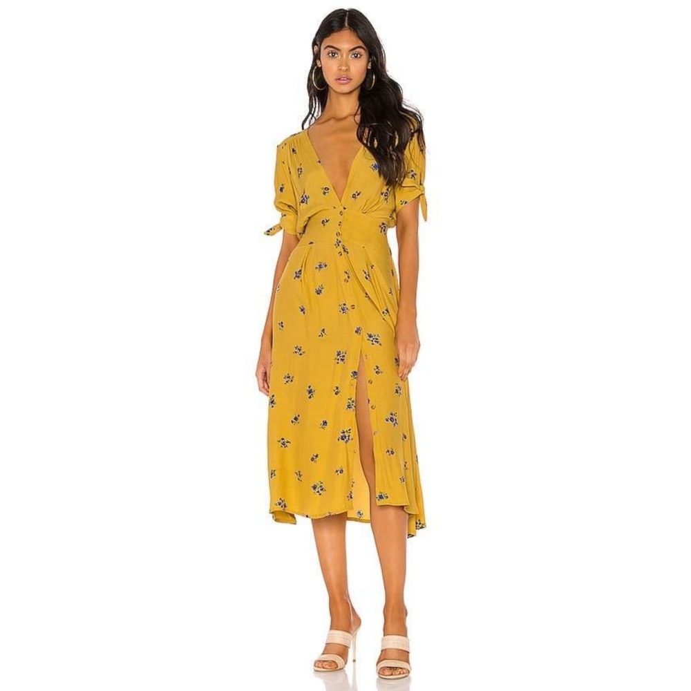 Faithfull the Brand Mustard Yellow Floral Midi Dress